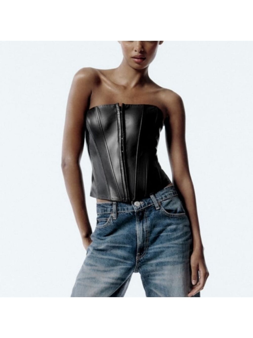 Zara Faux Leather Corset Top Women's Size Medium NWT